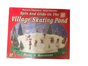 Vtg. Battery Operated Electronic Spin & Glide On The Village Skating Pond Tested - Picture 1 of 1