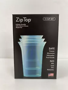 Zip Top 3 Cup set Reusable 100% Platinum Silicone Food Containers Clear Blue - Picture 1 of 11