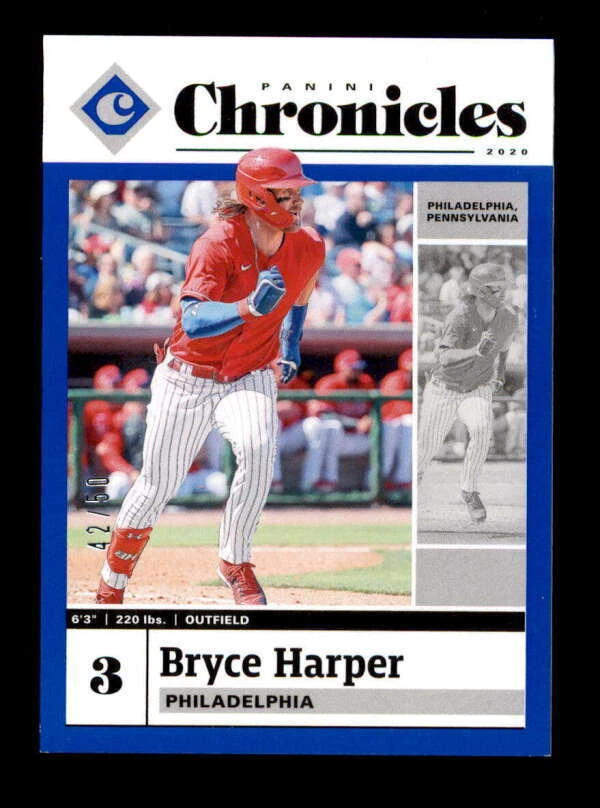BRYCE HARPER 2020 PANINI CHRONICLES #30 PHILLIES BLUE PARALLEL #42/50 BD8038 - Image 1 of 1
