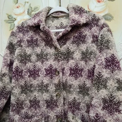 Chaqueta polar con cuello estampado de copo de nieve nórdico hecha en EE. UU. mediana vintage para mujer Foto 1 de 4