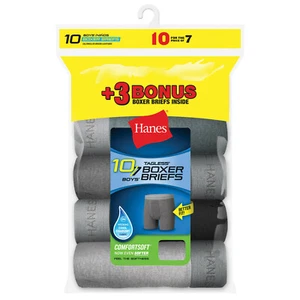 Hanes Boys' Exposed Waistband Boxer Brief, 7 + 3 Bonus Pack - Picture 1 of 2