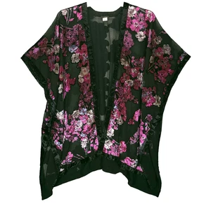 J Jill Kimono Jacke Damen 1 Größe transparent Samt Ausbrenner Blumen Boho Lagenlook Goth - Bild 1 von 11