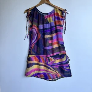 Vintage SUGARLIPS Y2K Silky Sheer Abstract Women's Swim Cover Size S Pink Purple - Picture 1 of 14
