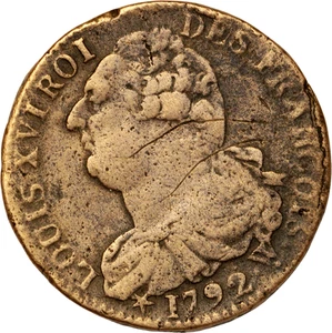 1792-W France Louis XVI AE 2 Sols - Picture 1 of 3