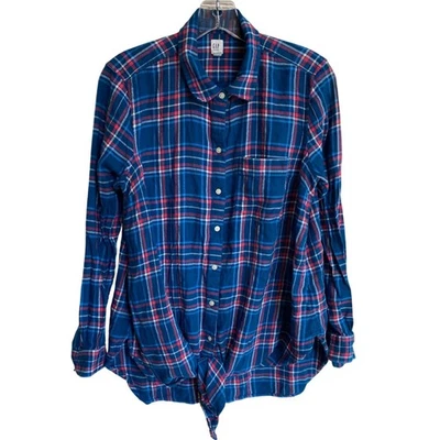 GAP Maternity Blue Plaid Button Down Shirt Size M - Image 1 of 4