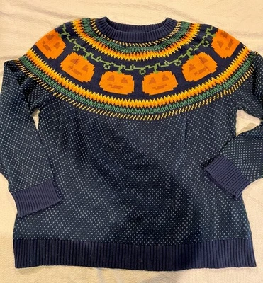 ModCloth Pumpkin Fair Isle Pullover Sweater Size 2X Blue Orange Green - Image 1 of 4