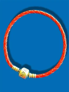 PANDORA Braided LEATHER BRACELET RED SQUARE CLASP Sterling Silver 7 1/4” - Picture 1 of 3
