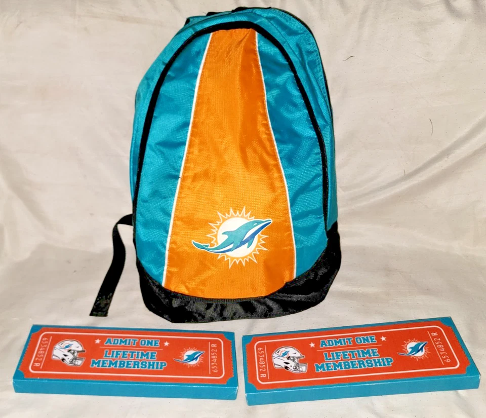 Miami Dolphins 2 Section Backpack Book Bag  & Lifetime Membership Signs - Image 1 of 4