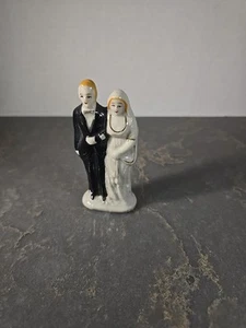 Vintage Occupied Japan Wedding Cake Topper Ceramic Porcelain Couple Bride Groom - Picture 1 of 6
