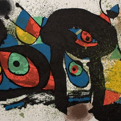 Joan Miró Les Poussins Abstrakt Surrealismus Avantgarde Farblithografie 1974 - Bild 1 von 4