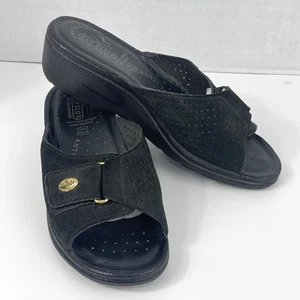 Fly Flot Wedge Sandals Womens 7 EU 38 Black Suede Leather Adjustable Italy - Picture 1 of 20