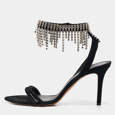Isabel Marant Black Suede Crystal Embellished Ankle Strap Sandals Size 38 - Image 1 of 4
