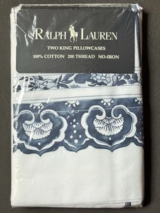 Pair RARE! NEW Ralph Lauren JONQUIL *KING PILLOWCASES Tamarind Porcelain STRIPE - Picture 1 of 12