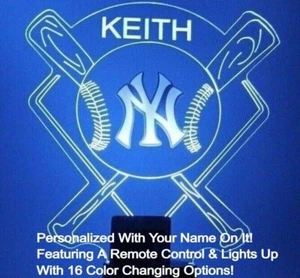 New York Yankees MLB NY Baseball Sport Night Light Up LED Lamp Personalized FREE - Picture 1 of 12