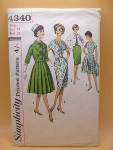 Vintage 60er SIMPLICITY 4340 MISSES' WIGGLE + AUSGESTELLTE KLEIDER + JACKE - 32" SCHNITTMUSTER - Bild 1 von 2