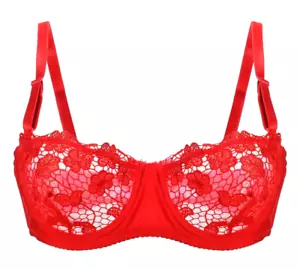VERY SEXY!!! RED SHEER NYLON EMBROIDERED FLORAL DESIGN CUPS BRA 44B NWT - Picture 1 of 3