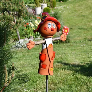 Keramik Gartenstecker Dekoration Statue Vogelscheuche H45cm Midene Handgefertigt - Bild 1 von 18