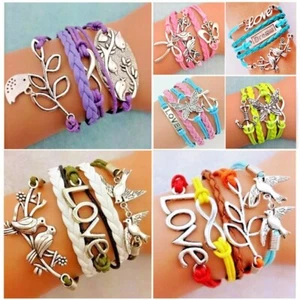 Love Birds Dream Peace Infinity Silver Charms Multi Layer Bracelet Free Gift Bag - Picture 1 of 20