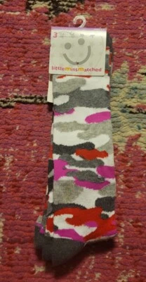 NWT Little Miss Matched socks knee high single socks girls age 4-9 camo pink gry - Image 1 of 3
