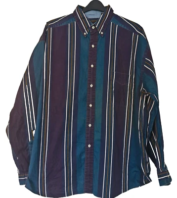 Structure Shirt Mens XL Green/Black Stripe Long Sleeve Vintage Cotton Top - Image 1 of 4
