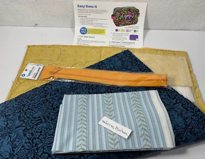 Easy Does It Bag Pattern Quilted Kit Finished size 6 "x 9"x 4-1/4" Blue & Yellow - Image 1 of 4