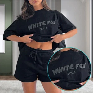 2PCS White Foxs Boutique Womens Tracksuits T-Shirt Top Shorts Set Sweatshirt AU - Picture 1 of 47