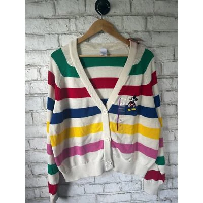 Disney 100 Mickey Mouse Retro Striped Cardigan Sweater - WOMENS XL - NEW - Image 1 of 4