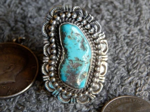 Bisbee Turquoise Sterling Silver Ring Navajo Robert Shakey Size 10 3/4 - Picture 1 of 5