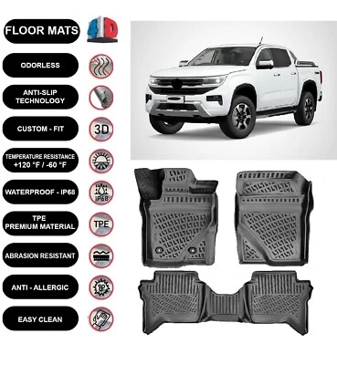 Floor Mats Liner Fits Volkswagen Amarok (2022-2025) Waterproof 4D Molded 4pcs - Image 1 of 4