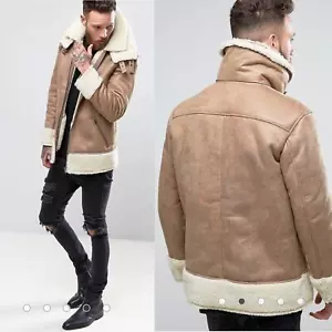 ASOS oversized faux shearling camel aviator coat size XS men’s - Picture 1 of 7