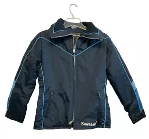 Vintage 80s Kawasaki Motorcycle Jacket Men Size Small Blue Nylon Insulated Retro - Picture 1 of 9