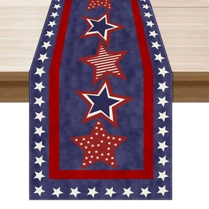 4th of July Decorations Memorial Independence Day Patriotic Table Runner 13"x72" - Picture 1 of 12