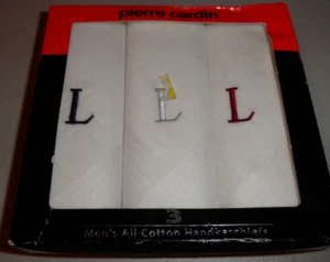 Vintage Pierre Cardin "L" Initial Handkerchiefs 100% Cotton NOS - Picture 1 of 2
