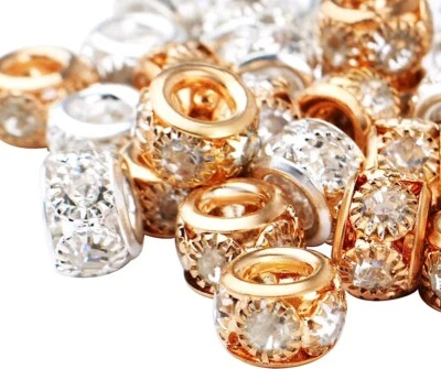 4 Spacer Beads Rhinestone Spacers Clear Crystal AB Silver Gold Mix 8mm Findings - Image 1 of 2