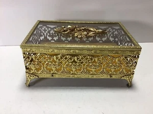 R28 Vintage Antique Classic Beautiful Regency Matson Gold Jewelry Box Storage - Picture 1 of 20