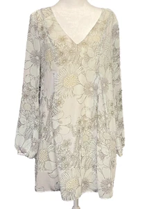 BCBGeneration Womens Dress Size Small Long Sleeve Flowers Flowy Relax Sheer - Picture 1 of 14