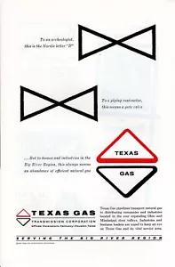Anuncio impreso vintage Gas Oil Texas Gas 1960 This Means arqueólogo letra nórdica D - Imagen 1 de 2
