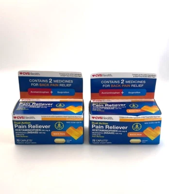 LOT OF 2 - Dual Action Acetaminophen Ibuprofen Pain Reliever 144 Caplets Total - Image 1 of 3