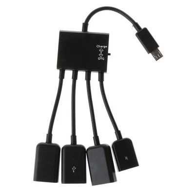 4 En 1 Micro USB Hub Mâle à Femelle Trois USB 2.0 Hôte OTG Câble Adaptateur - Immagine 1 di 4