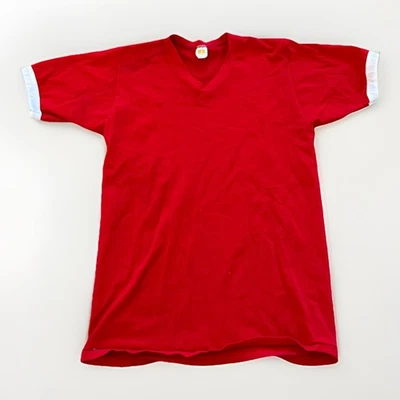 Camiseta deportiva Russell vintage para hombre malla L cuello en V camiseta de fútbol en blanco años 70 roja Foto 1 de 4