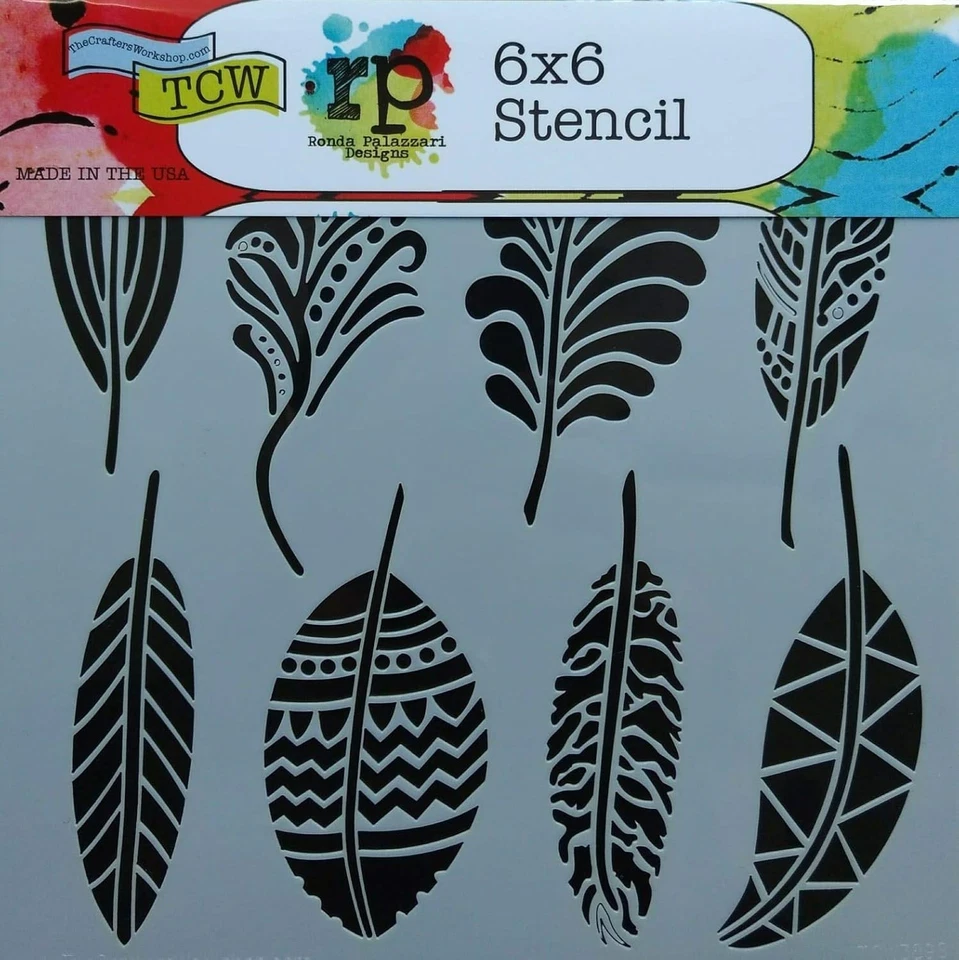 Plantilla de arte reutilizable de 6" con patrón bohemio artístico de plumas de lujo Foto 1 de 1