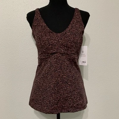 Athleta Triangle Tankini Size Large D-DD Brown Floral Tie Back Beach Swim Top - Image 1 of 4