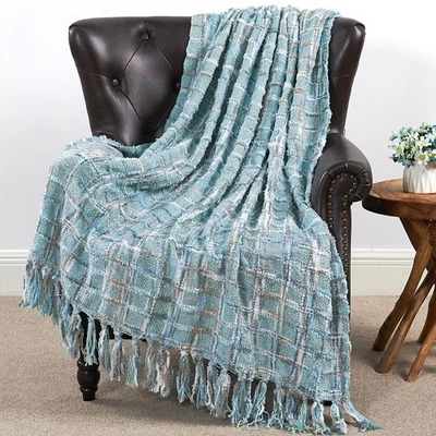 Boho Throw Blanket with Decorative Tassels Multi-Color Chenille Knitted Plaid - Image 1 of 4
