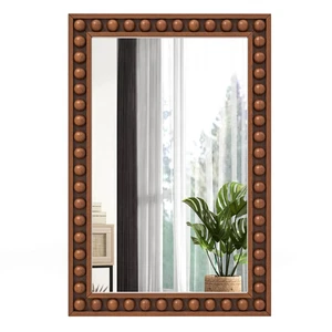 24" x 36" Rustic Decorative Wall Mirror w/Solid Wood Frame Beads for Living Room - Picture 1 of 10