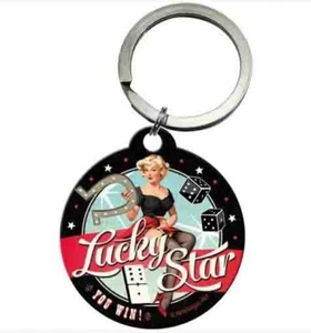 Retro Metal Keyring LUCKY STAR Pin Up with Rear Print Licensed by Nostalgic Art - Picture 1 of 3