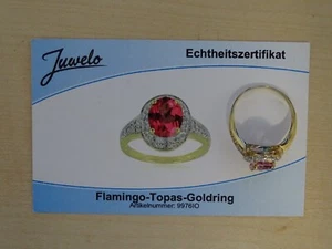 Juwelo, Flamingo-Topas-Goldring, 375er GG, Zertifikat, Gr. 18 - Bild 1 von 7