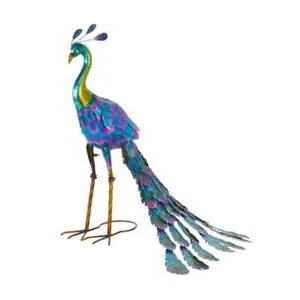 28 in. Tall Outdoor Metallic Peacock Standing Yard Statue Decoration, Multicolor - Picture 1 of 7