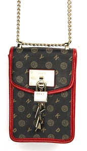 Borsa a tracolla piccola DKNY Elissa nera/rossa tracolla logo oro tracolla ferramenta - Foto 1 di 10