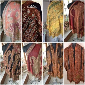 Bufanda de lentejuelas con estola de jamavar con cuentas a mano 100 % cachemir pashmina chal de diseñador - Imagen 1 de 56