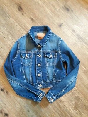 Chaqueta de Jean Amethyst Para Mujer Azul Denim Envejecido Recortada M Vaquera Occidental Años 70  Foto 1 de 4